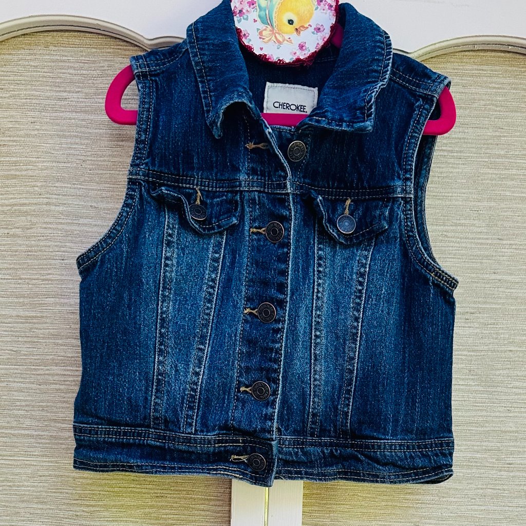 Cherokee Girls Denim Vest Size 6 7 Dark Wash Jean Jacket Vest
